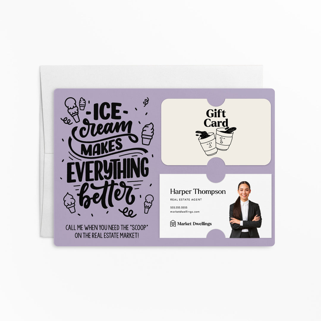 Ice Cream Makes Everything Better Gift Card & Business Card Holder Mailer | Envelopes Included | M7-M008 Mailer Market Dwellings LIGHT PURPLE