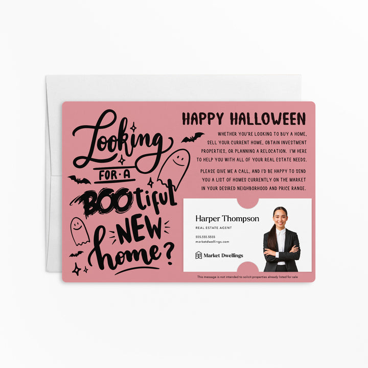 Set of Halloween "Looking for a BOO-tiful New Home?" Real Estate Mailer | Envelopes Included | M70-M003 Mailer Market Dwellings LIGHT PINK