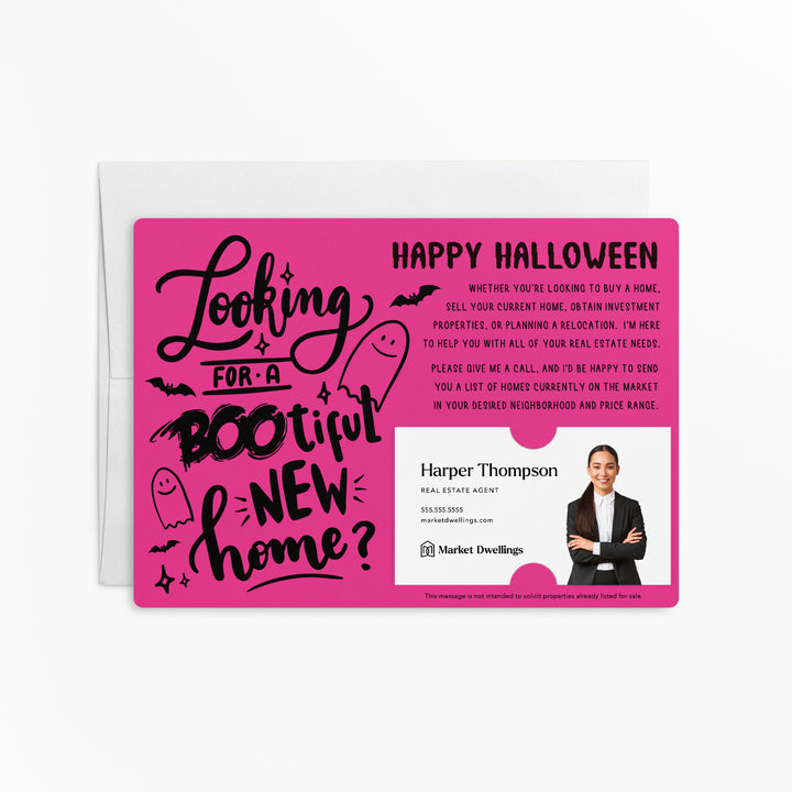 Set of Halloween "Looking for a BOO-tiful New Home?" Real Estate Mailer | Envelopes Included | M70-M003 Mailer Market Dwellings RAZZLE BERRY