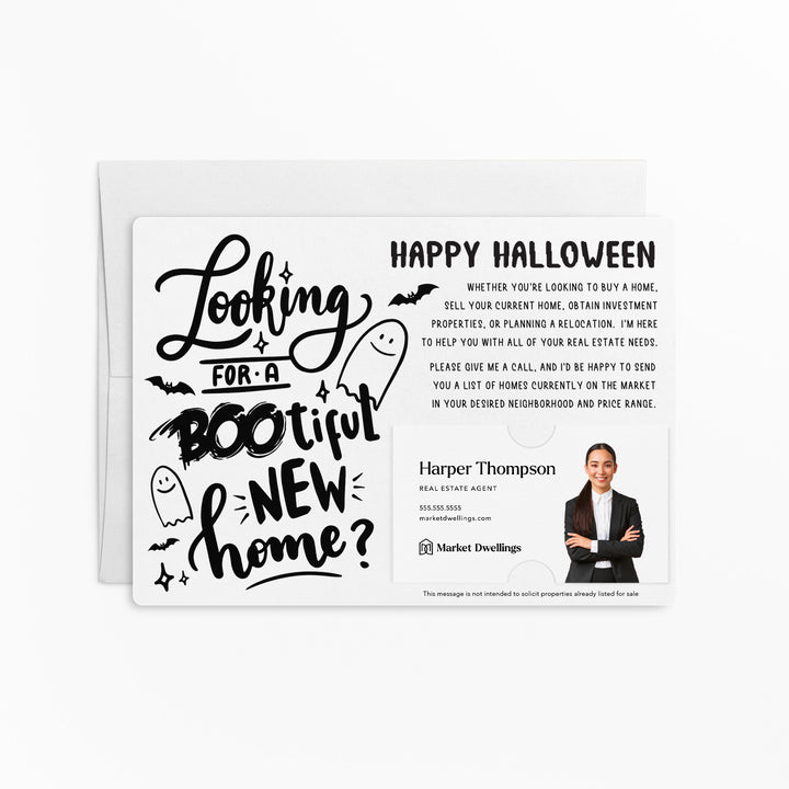 Set of Halloween "Looking for a BOO-tiful New Home?" Real Estate Mailer | Envelopes Included | M70-M003 Mailer Market Dwellings WHITE