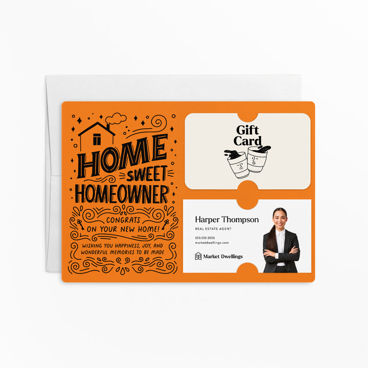 Home Sweet Homeowner Gift Card and Business Card Holder | Mailer with Envelope | Real Estate Agent Greeting Card Marketing | M70-M008 Mailer Market Dwellings CARROT