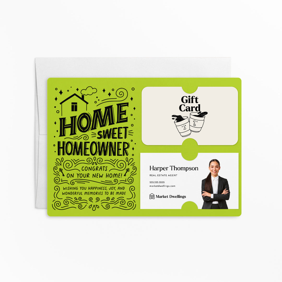 Home Sweet Homeowner Gift Card and Business Card Holder | Mailer with Envelope | Real Estate Agent Greeting Card Marketing | M70-M008 Mailer Market Dwellings GREEN APPLE