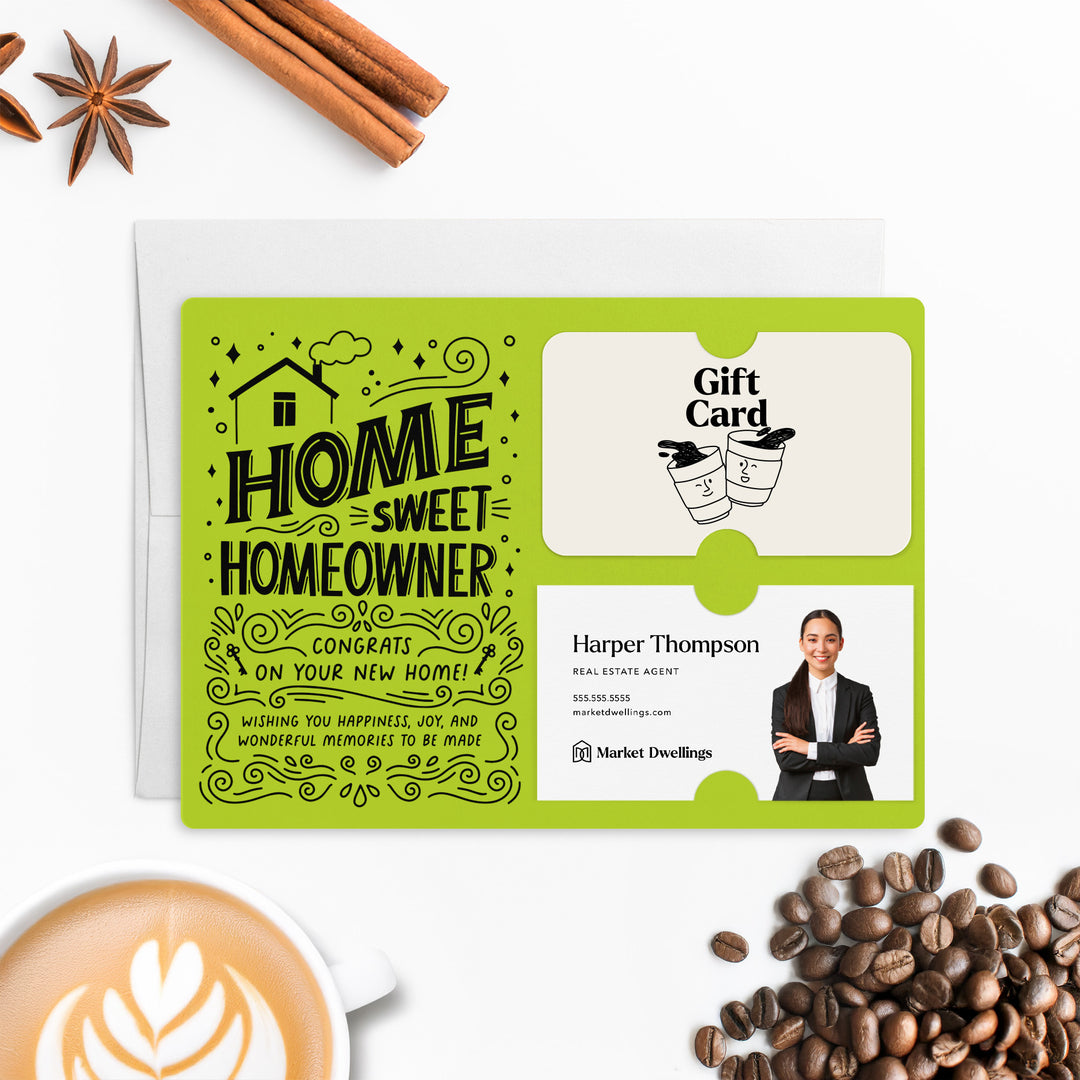 Home Sweet Homeowner Gift Card and Business Card Holder | Mailer with Envelope | Real Estate Agent Greeting Card Marketing | M70-M008 Mailer Market Dwellings