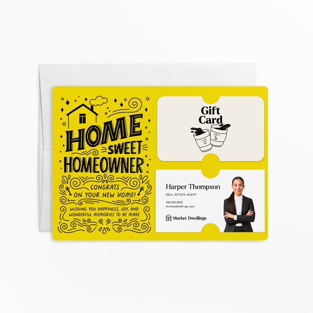 Home Sweet Homeowner Gift Card and Business Card Holder | Mailer with Envelope | Real Estate Agent Greeting Card Marketing | M70-M008 Mailer Market Dwellings LEMON