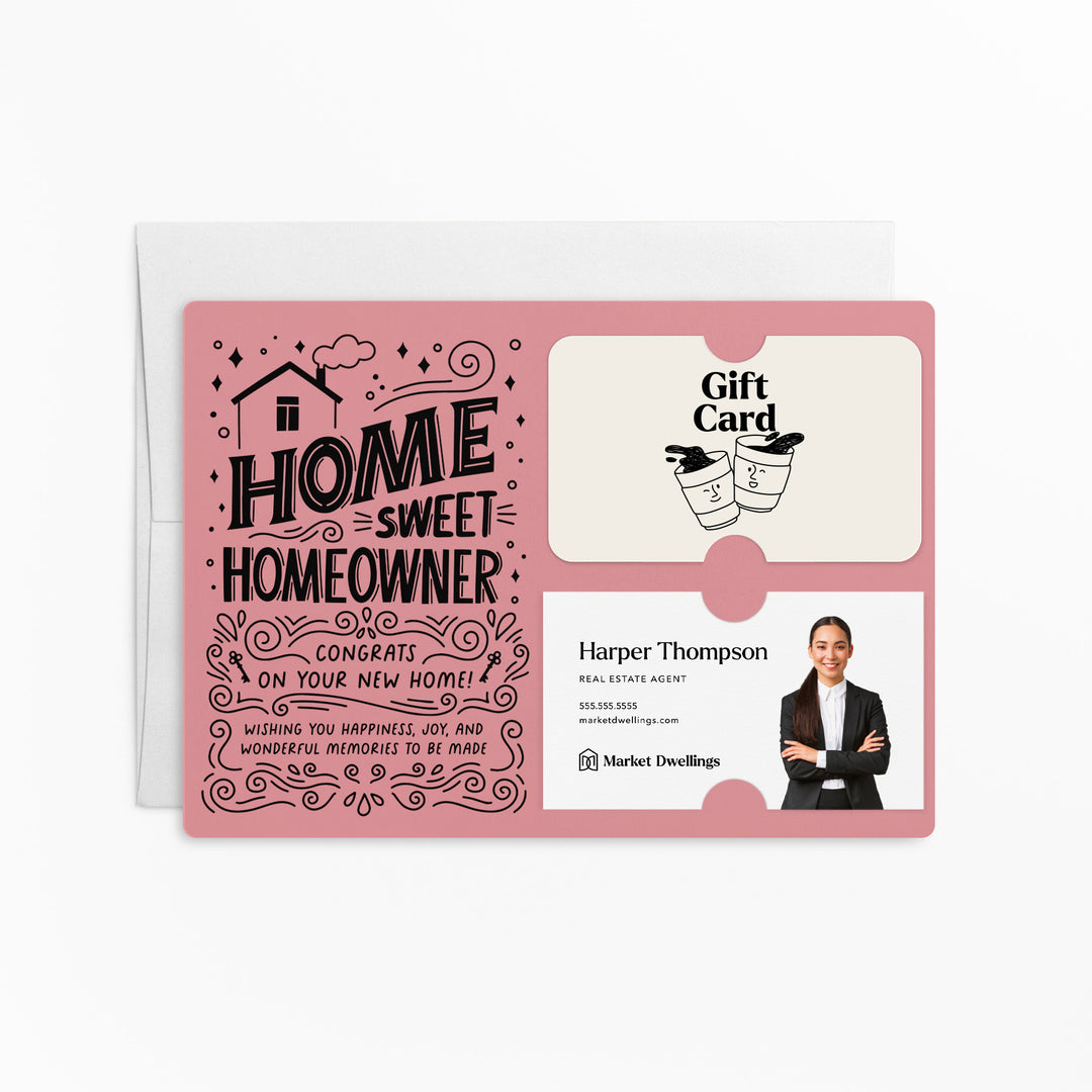 Home Sweet Homeowner Gift Card and Business Card Holder | Mailer with Envelope | Real Estate Agent Greeting Card Marketing | M70-M008 Mailer Market Dwellings LIGHT PINK