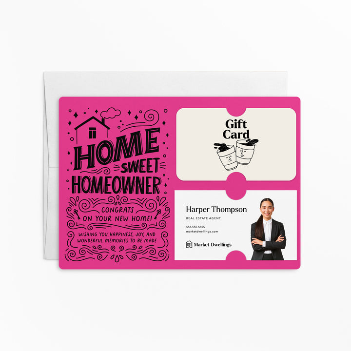 Home Sweet Homeowner Gift Card and Business Card Holder | Mailer with Envelope | Real Estate Agent Greeting Card Marketing | M70-M008 Mailer Market Dwellings RAZZLE BERRY