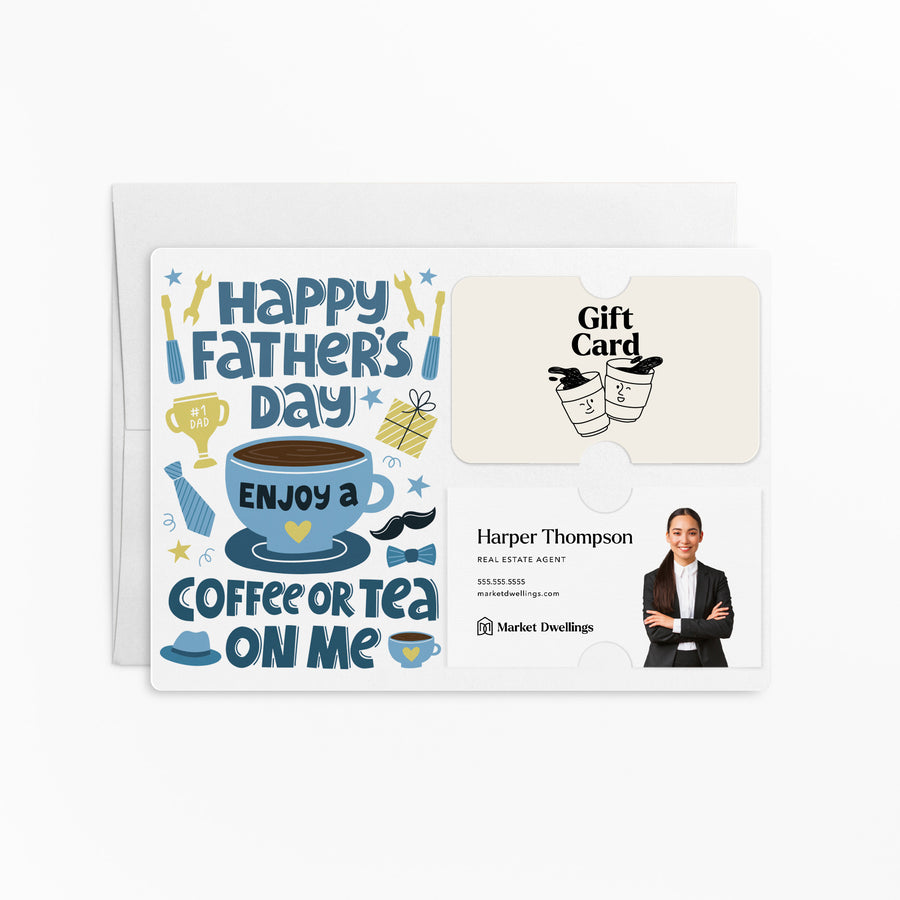 Happy Father's Day Enjoy A Coffee Or Tea On Me Gift Card & Business Card Holder Mailers | Envelopes Included | M72-M008 Mailer Market Dwellings