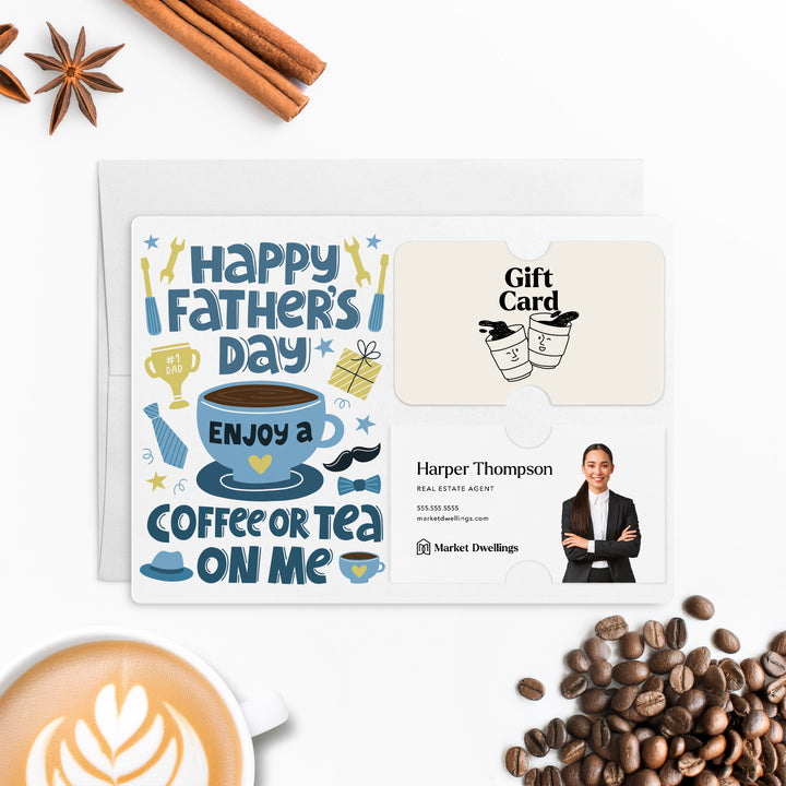 Happy Father's Day Enjoy A Coffee Or Tea On Me Gift Card & Business Card Holder Mailers | Envelopes Included | M72-M008 Mailer Market Dwellings