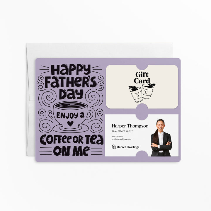 Happy Father's Day Enjoy a Coffee or Tea Gift Card and Business Card Holder | Mailer with Envelope | Real Estate Agent Greeting Card Marketing | M73-M008 Mailer Market Dwellings LIGHT PURPLE