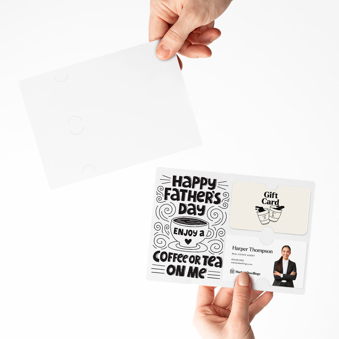 Happy Father's Day Enjoy a Coffee or Tea Gift Card and Business Card Holder | Mailer with Envelope | Real Estate Agent Greeting Card Marketing | M73-M008