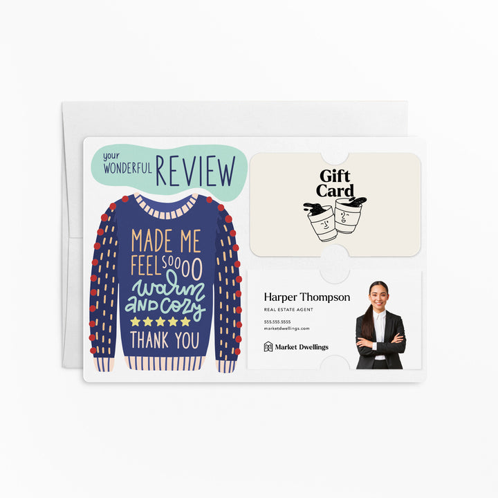 Set of "Your Wonderful Review Made Me So Warm and Cozy" Gift Card & Business Card Holder Mailers | Envelopes Included | M75-M008 Mailer Market Dwellings