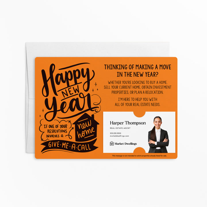 Set of "Happy New Year" Real Estate Resolution Mailers | Envelopes Included | M76-M003 Mailer Market Dwellings CARROT