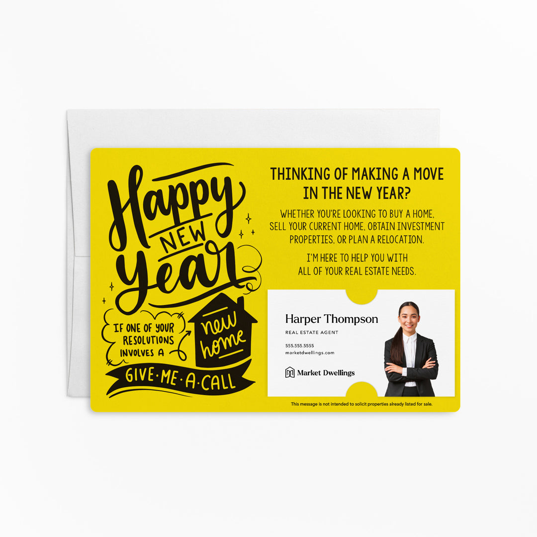 Set of "Happy New Year" Real Estate Resolution Mailers | Envelopes Included | M76-M003 Mailer Market Dwellings LEMON