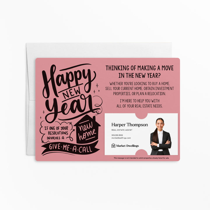 Set of "Happy New Year" Real Estate Resolution Mailers | Envelopes Included | M76-M003 Mailer Market Dwellings LIGHT PINK