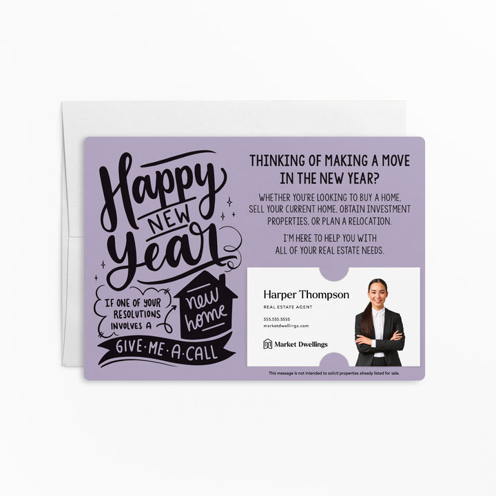 Set of "Happy New Year" Real Estate Resolution Mailers | Envelopes Included | M76-M003 Mailer Market Dwellings LIGHT PURPLE