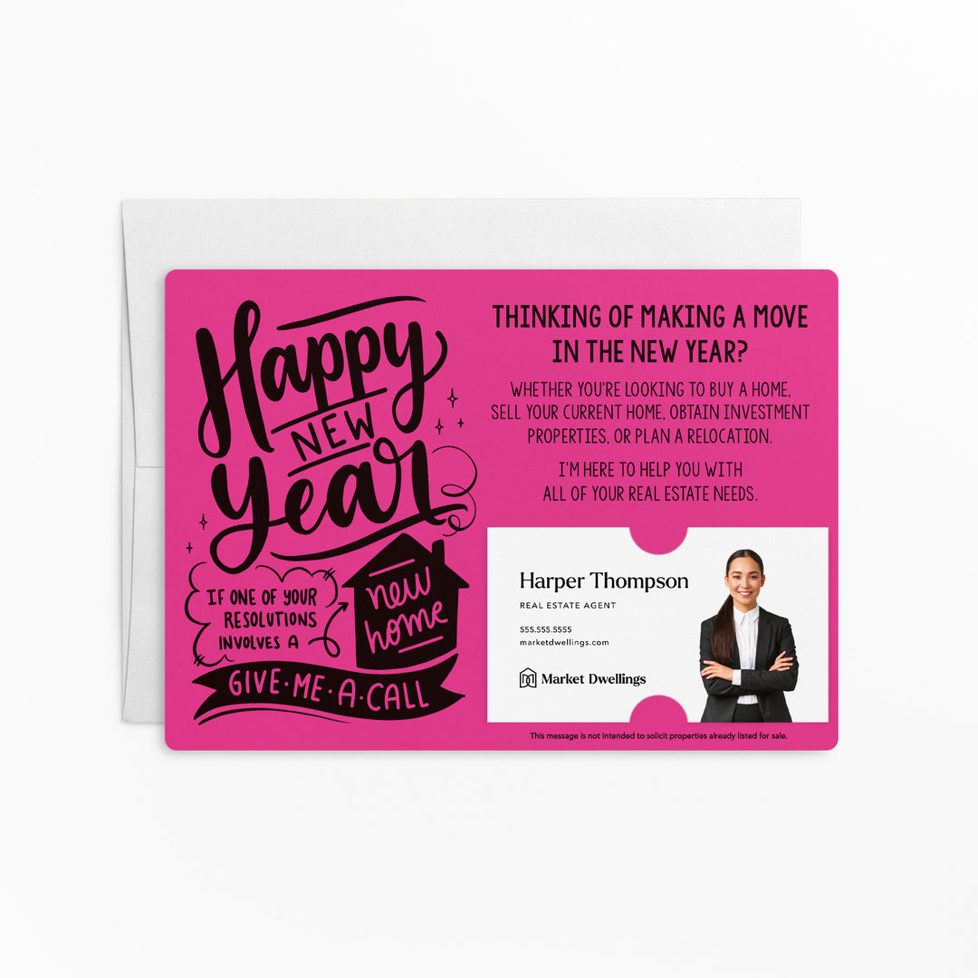 Set of "Happy New Year" Real Estate Resolution Mailers | Envelopes Included | M76-M003 Mailer Market Dwellings RAZZLE BERRY