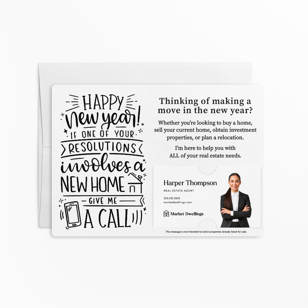 Set of "Happy New Year" Real Estate Resolution Mailers | Envelopes Included | M77-M003 Mailer Market Dwellings WHITE