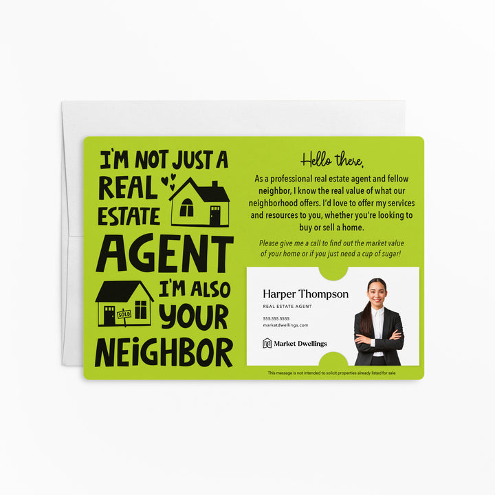 Set of "I'm not just a Real Estate Agent, I'm also your Neighbor" Mailer | Envelopes Included | M78-M003 Mailer Market Dwellings GREEN APPLE