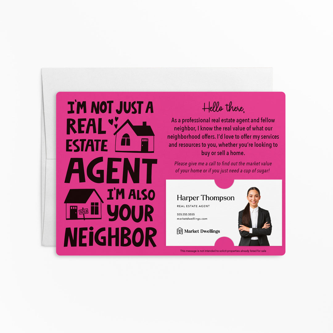 Set of "I'm not just a Real Estate Agent, I'm also your Neighbor" Mailer | Envelopes Included | M78-M003 Mailer Market Dwellings RAZZLE BERRY