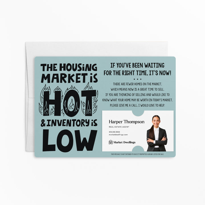 Set of "The Housing Market is Hot and Inventory is Low" Mailer | Envelopes Included | M79-M003 Mailer Market Dwellings LIGHT BLUE