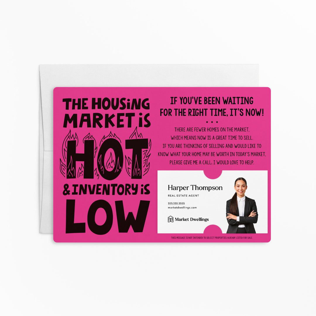 Set of "The Housing Market is Hot and Inventory is Low" Mailer | Envelopes Included | M79-M003 Mailer Market Dwellings RAZZLE BERRY