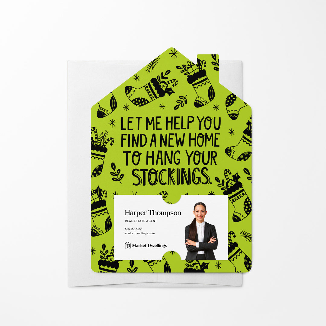 Set of Let Me Help You Find A New Home To Hang Your Stockings. | Christmas Mailers | Envelopes Included | M79-M001 Mailer Market Dwellings GREEN APPLE