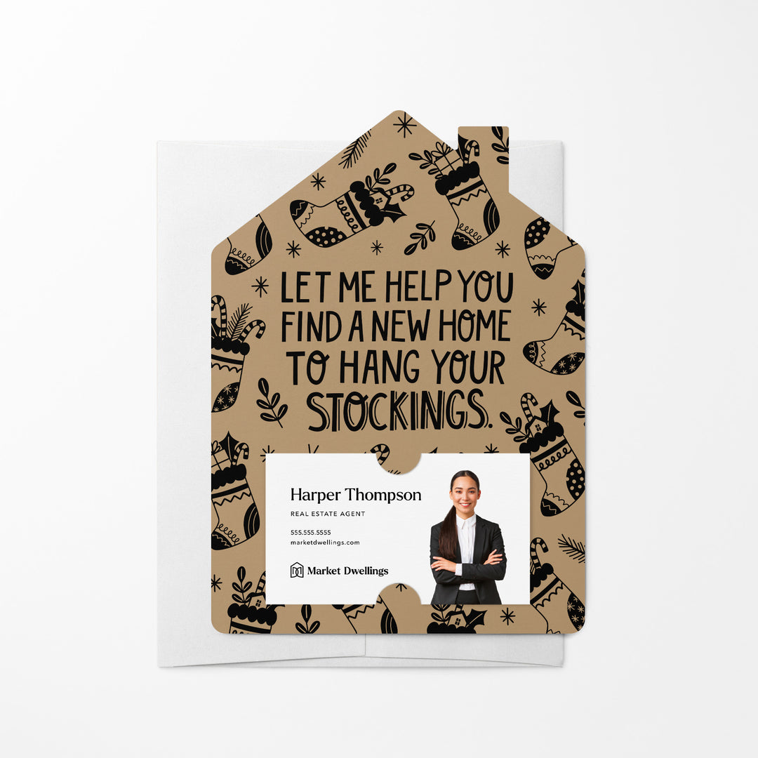 Set of Let Me Help You Find A New Home To Hang Your Stockings. | Christmas Mailers | Envelopes Included | M79-M001 Mailer Market Dwellings KRAFT