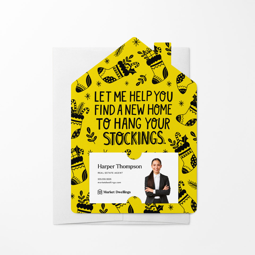 Set of Let Me Help You Find A New Home To Hang Your Stockings. | Christmas Mailers | Envelopes Included | M79-M001 Mailer Market Dwellings LEMON