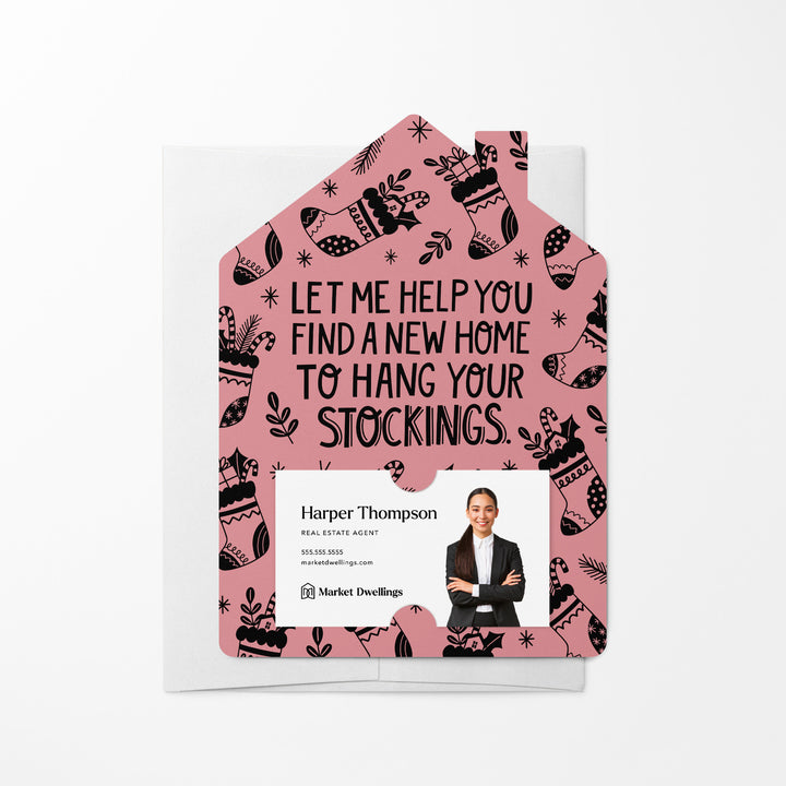 Set of Let Me Help You Find A New Home To Hang Your Stockings. | Christmas Mailers | Envelopes Included | M79-M001 Mailer Market Dwellings LIGHT PINK