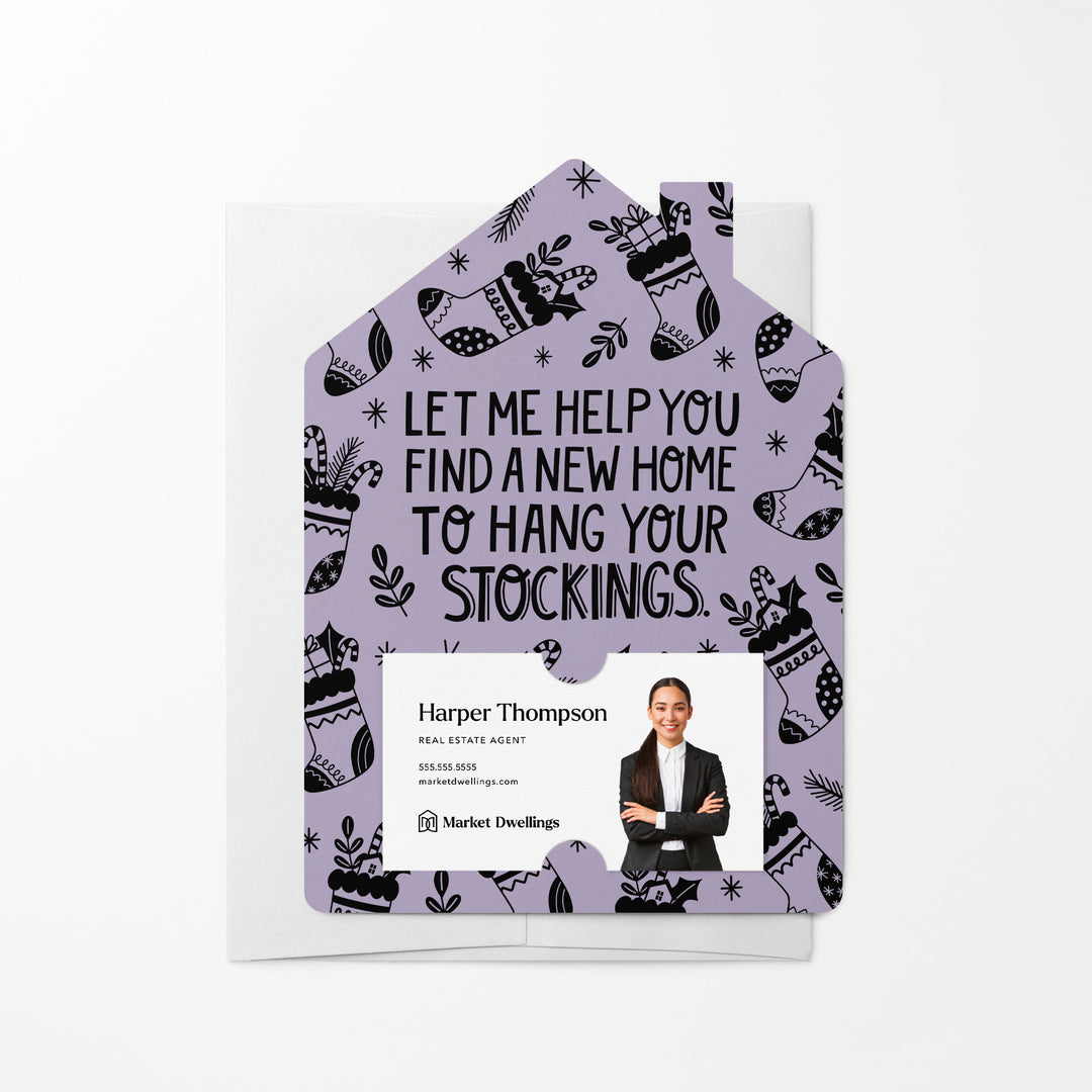 Set of Let Me Help You Find A New Home To Hang Your Stockings. | Christmas Mailers | Envelopes Included | M79-M001 Mailer Market Dwellings LIGHT PURPLE