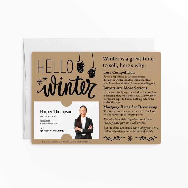 Set of "Hello Winter" Real Estate Mailers | Envelopes Included | M8-M004 Mailer Market Dwellings KRAFT