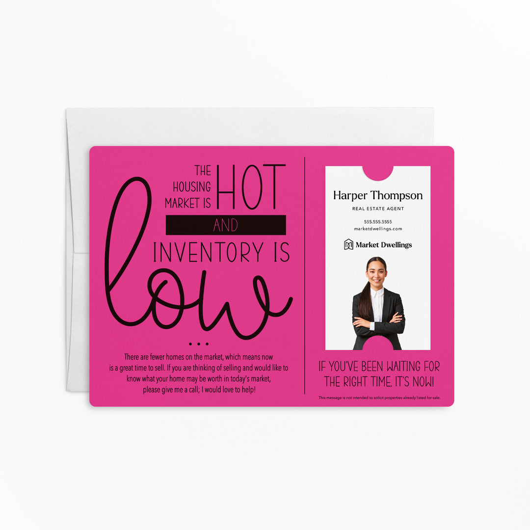 For Vertical Business Cards | Set of "The Housing Market is Hot and Inventory is Low" Mailer | Envelopes Included | M8-M005 Mailer Market Dwellings