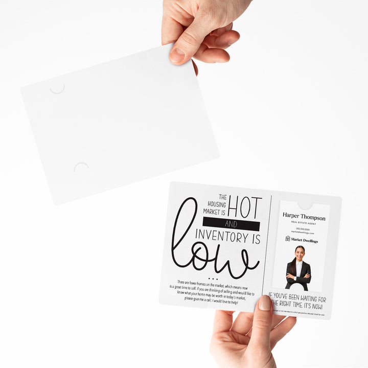 For Vertical Business Cards | Set of "The Housing Market is Hot and Inventory is Low" Mailer | Envelopes Included | M8-M005 Mailer Market Dwellings