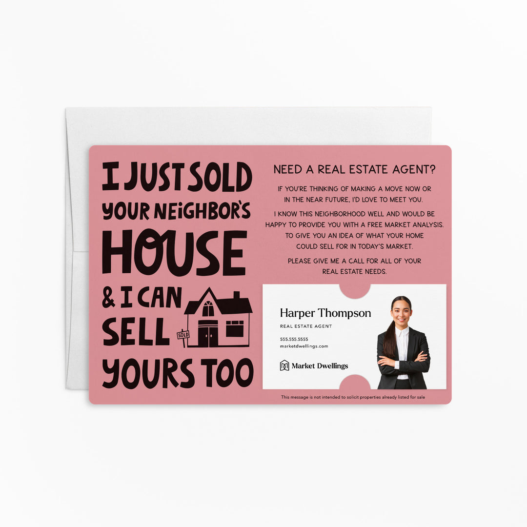 Set of "I Just Sold Your Neighbor's House" Mailer | Envelopes Included | M80-M003 Mailer Market Dwellings LIGHT PINK