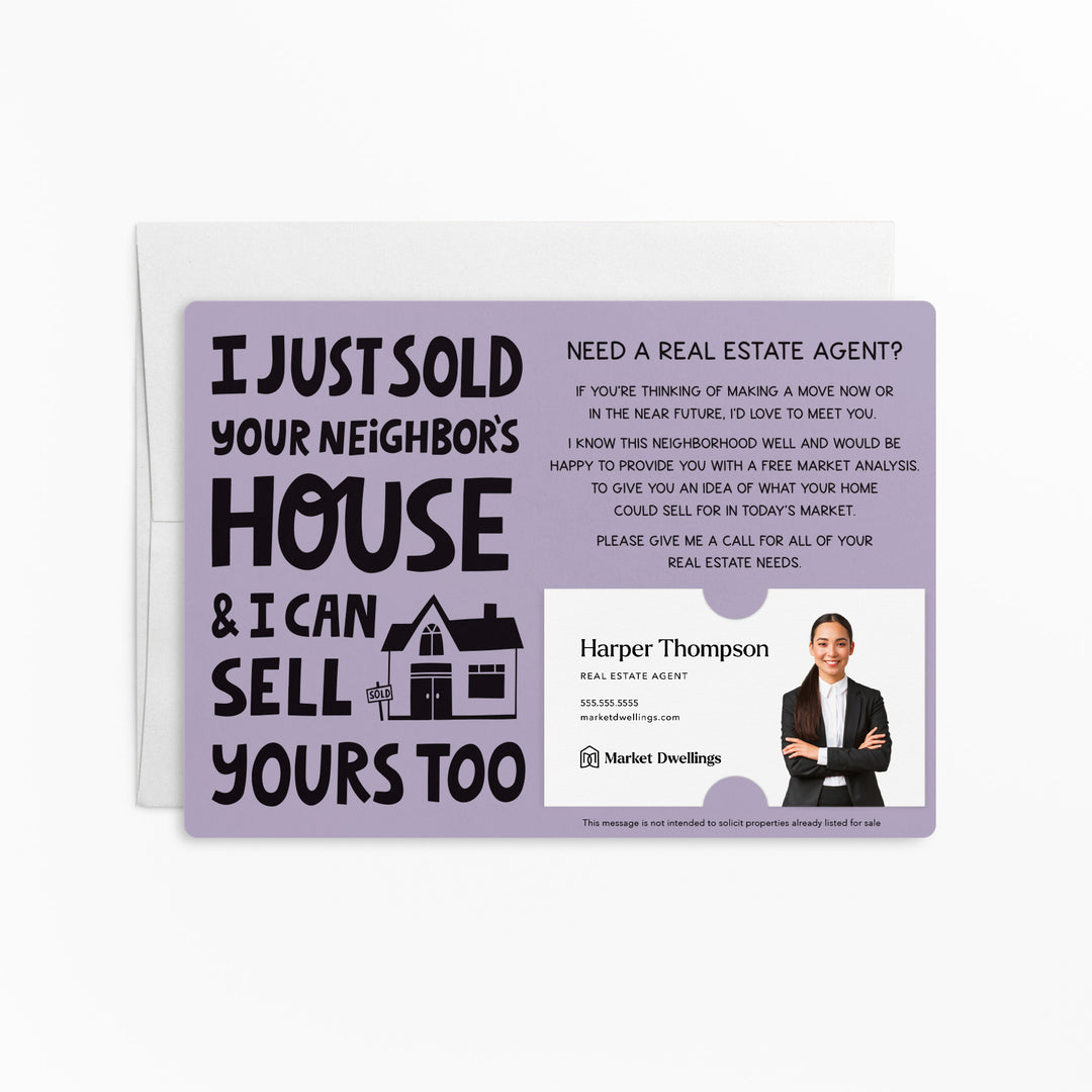 Set of "I Just Sold Your Neighbor's House" Mailer | Envelopes Included | M80-M003 Mailer Market Dwellings LIGHT PURPLE