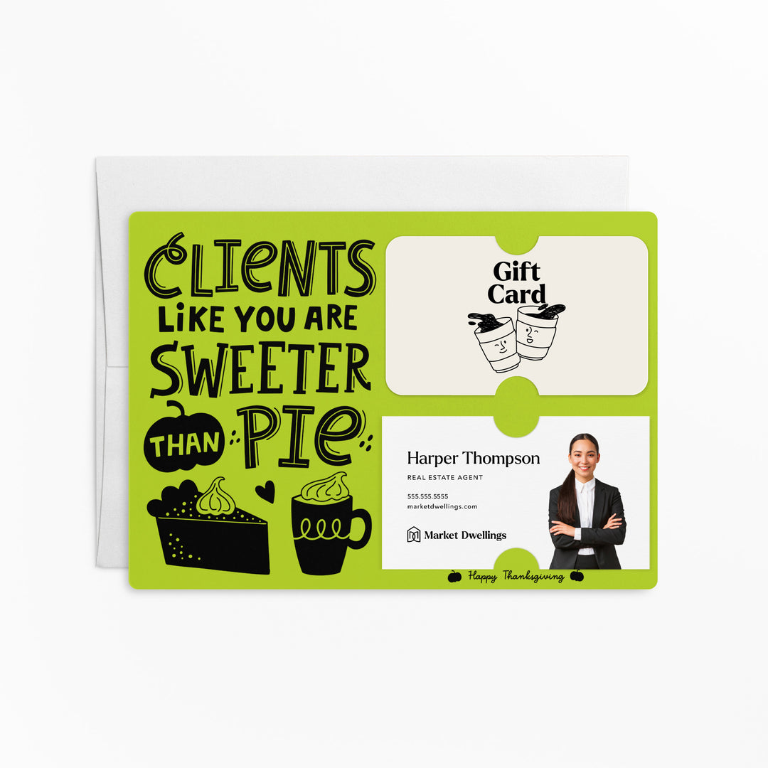 Set of Clients Like You Are Sweeter Than Pie. | Thanksgiving Mailers | Envelopes Included | M80-M008 Mailer Market Dwellings GREEN APPLE