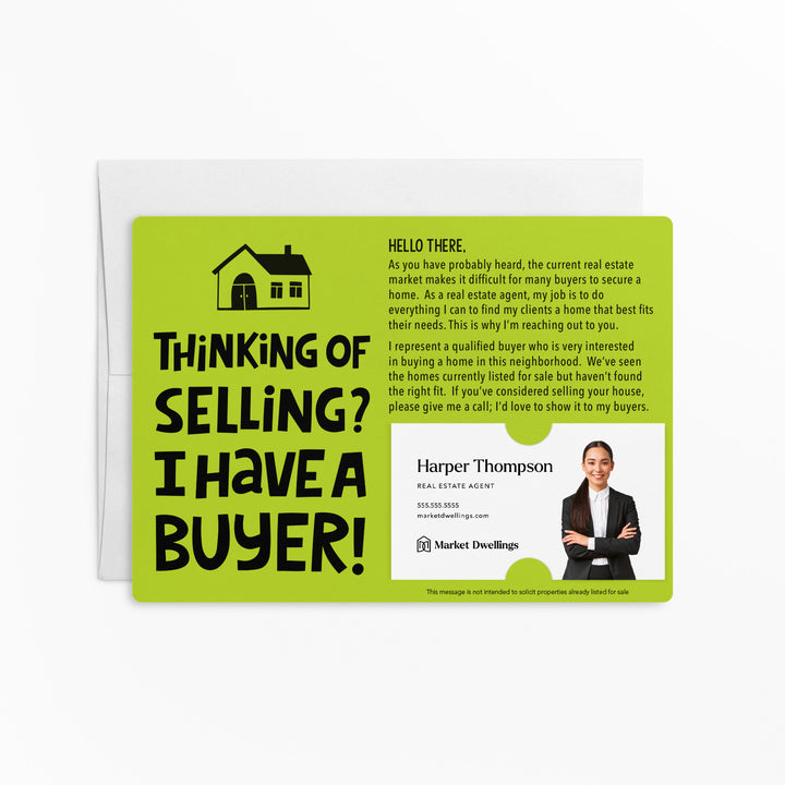 Set of "Thinking of Selling Your House, I Have a Buyer" Real Estate Mailer | Envelopes Included | M81-M003 Mailer Market Dwellings GREEN APPLE