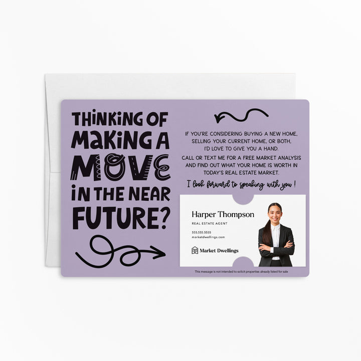 Set of "Making a Move Real Estate" Mailers | Envelopes Included | M82-M003 Mailer Market Dwellings LIGHT PURPLE