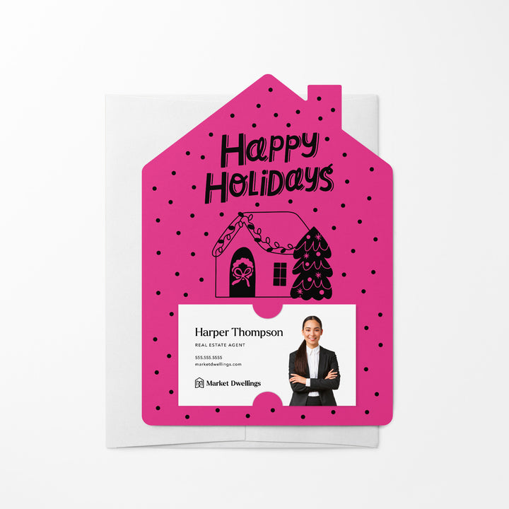 Set of Happy Holidays | Christmas Winter Mailers | Envelopes Included | M83-M001 Mailer Market Dwellings RAZZLE BERRY