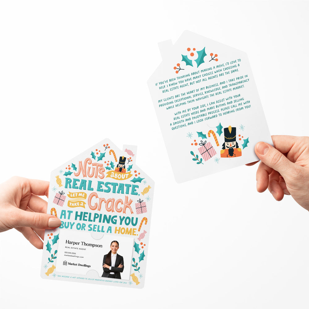 Set of Nuts About Real Estate, Let Me Take A Crack At Helping You Buy Or Sell A Home. | Christmas Winter Mailers | Envelopes Included | M86-M001 Mailer Market Dwellings