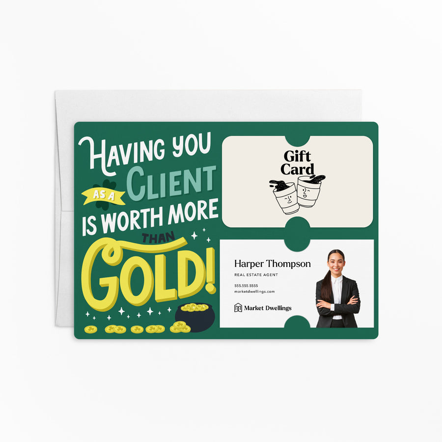 Set of Having You As A Client Is Worth More Than Gold! | St. Patrick's Day Mailers | Envelopes Included | M88-M008-AB Mailer Market Dwellings GREEN