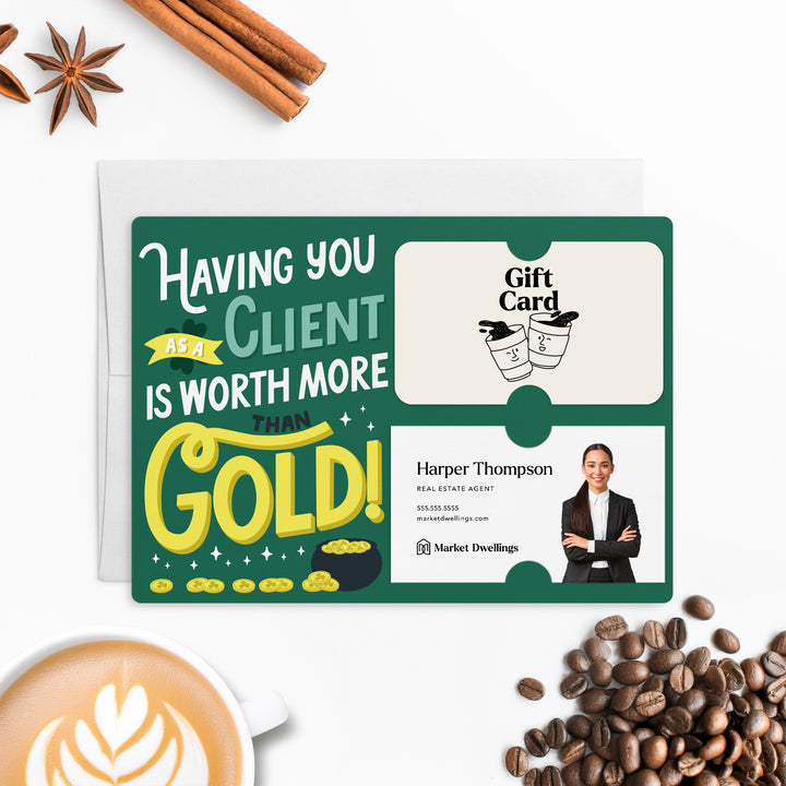 Set of Having You As A Client Is Worth More Than Gold! | St. Patrick's Day Mailers | Envelopes Included | M88-M008-AB Mailer Market Dwellings