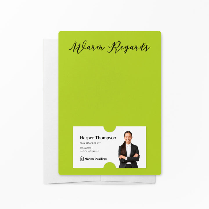 Set of "Warm Regards" Notecards | Envelopes Included | M9-M007 Notecards Market Dwellings GREEN APPLE