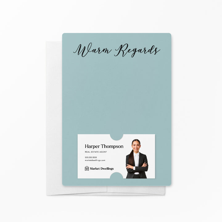 Set of "Warm Regards" Notecards | Envelopes Included | M9-M007 Notecards Market Dwellings LIGHT BLUE