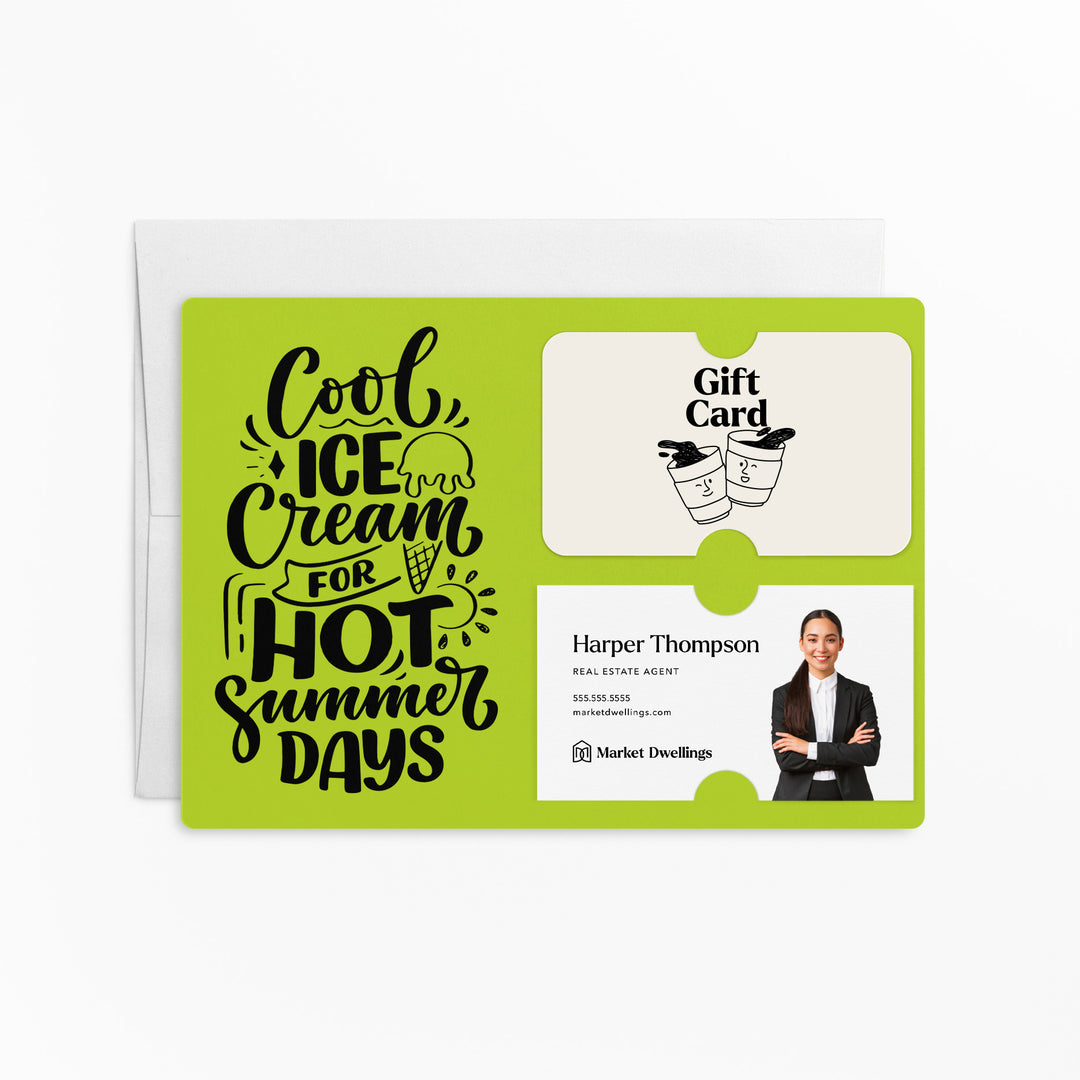 Set of "Cool Ice Cream For Hot Summer Days" Gift Card & Business Card Holder Mailer | Envelopes Included | M9-M008 Mailer Market Dwellings GREEN APPLE