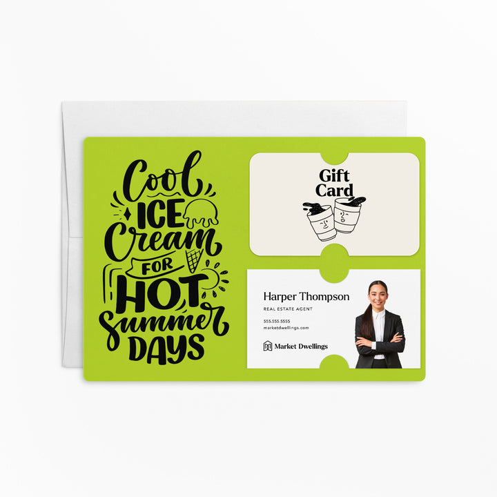 Set of "Cool Ice Cream For Hot Summer Days" Gift Card & Business Card Holder Mailer | Envelopes Included | M9-M008 Mailer Market Dwellings GREEN APPLE