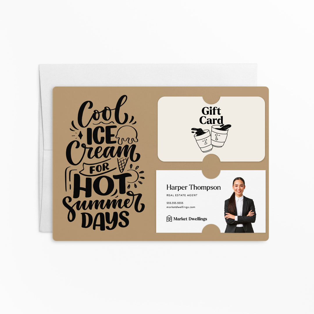 Set of "Cool Ice Cream For Hot Summer Days" Gift Card & Business Card Holder Mailer | Envelopes Included | M9-M008 Mailer Market Dwellings KRAFT