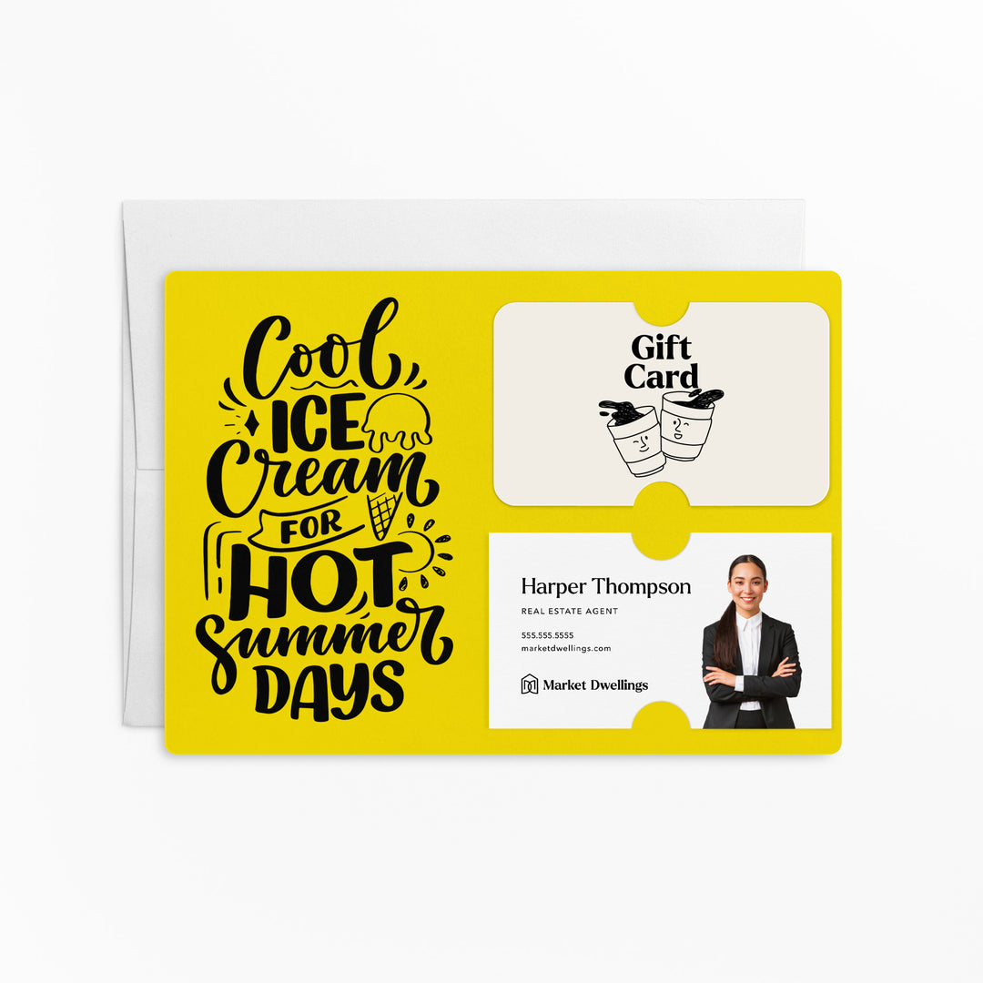 Set of "Cool Ice Cream For Hot Summer Days" Gift Card & Business Card Holder Mailer | Envelopes Included | M9-M008 Mailer Market Dwellings LEMON