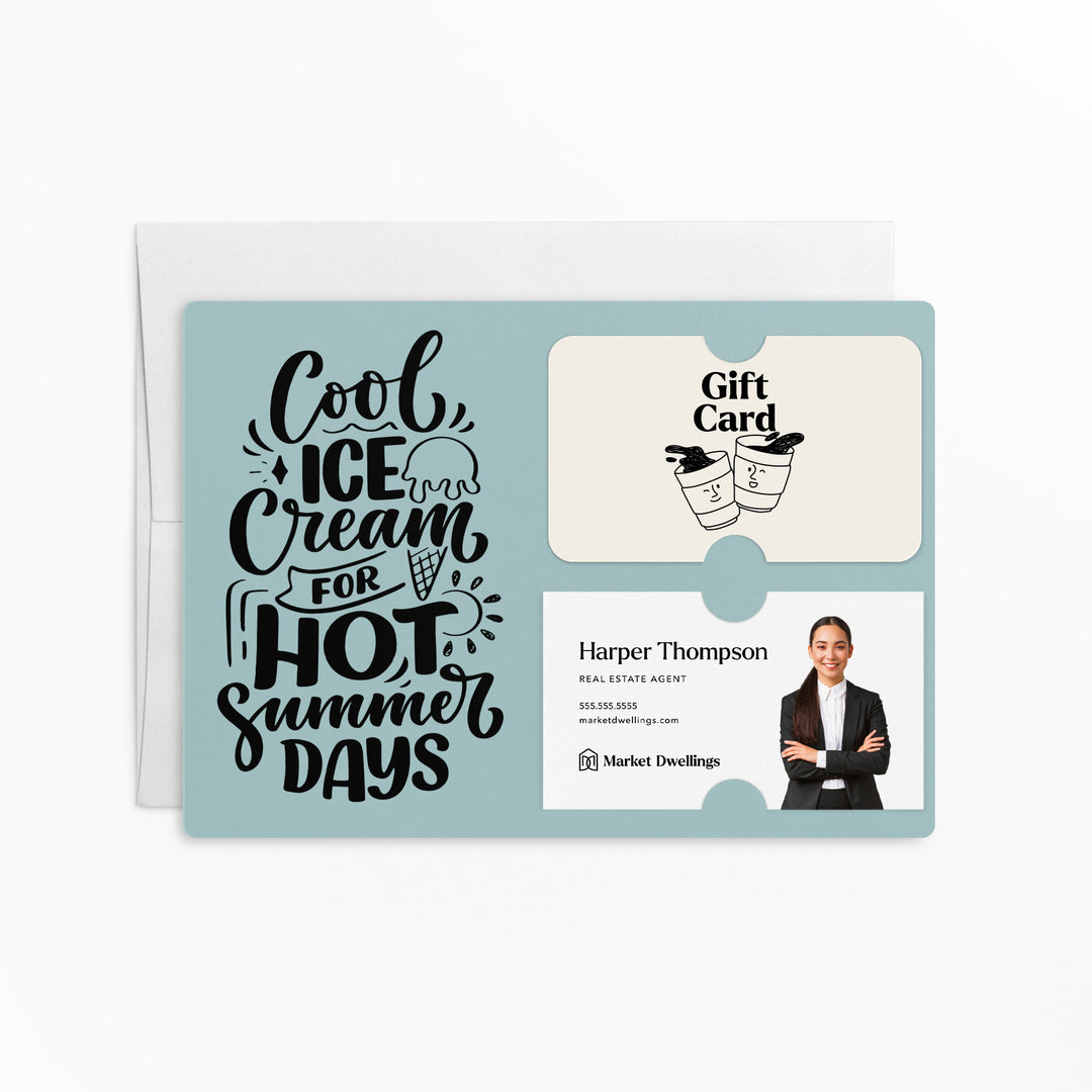 Set of "Cool Ice Cream For Hot Summer Days" Gift Card & Business Card Holder Mailer | Envelopes Included | M9-M008 Mailer Market Dwellings LIGHT BLUE