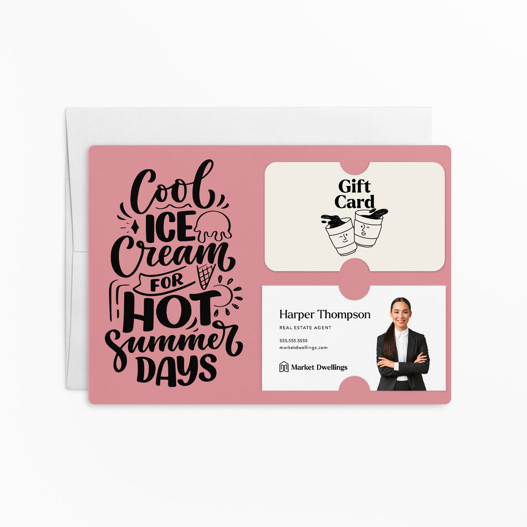 Set of "Cool Ice Cream For Hot Summer Days" Gift Card & Business Card Holder Mailer | Envelopes Included | M9-M008 Mailer Market Dwellings LIGHT PINK